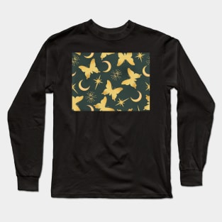 Gold Stamped Butterflies and Sunbursts on Green Long Sleeve T-Shirt